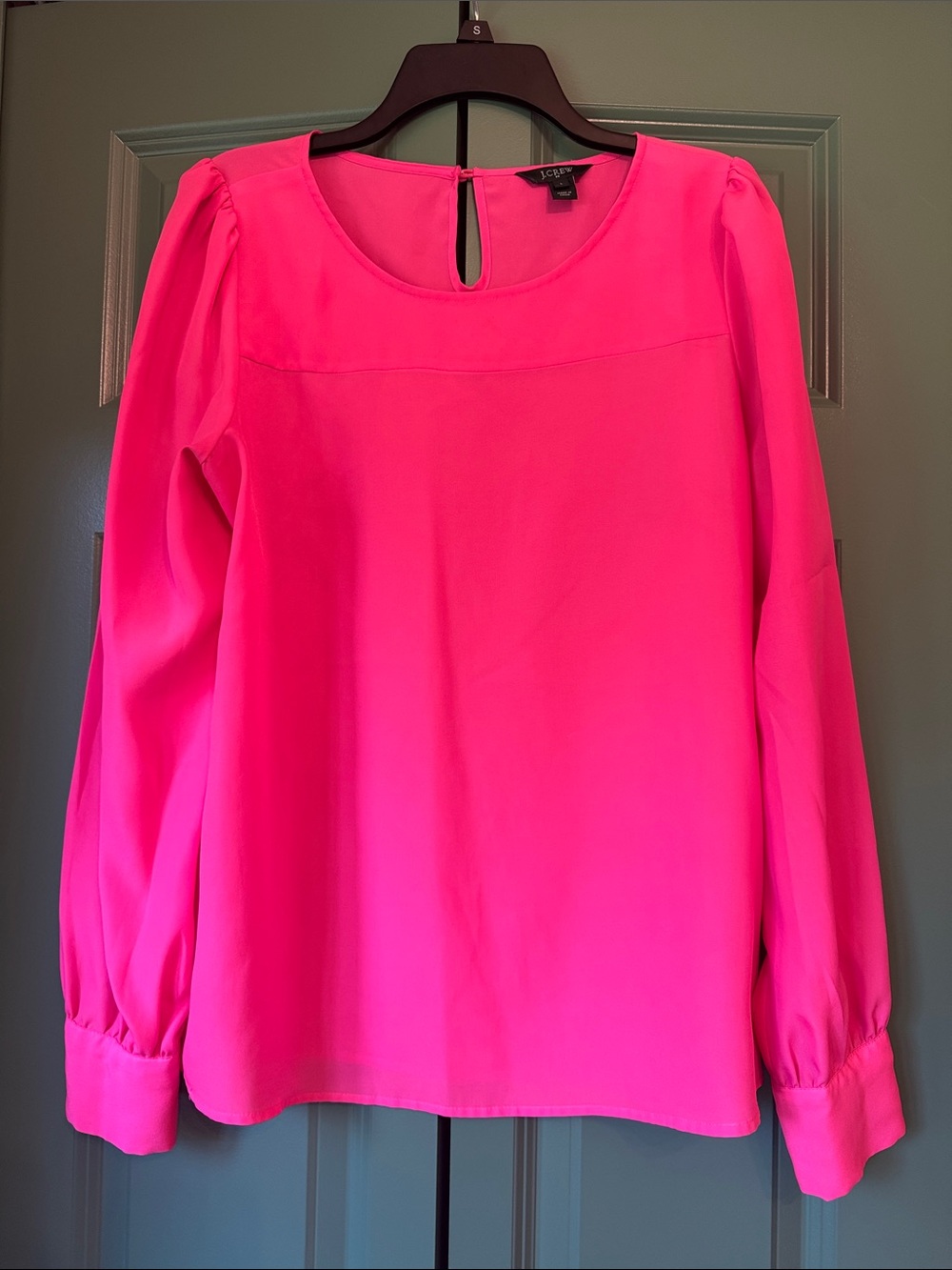 J. Crew Bubblegum Pink Long-Sleeve Crewneck Blouse